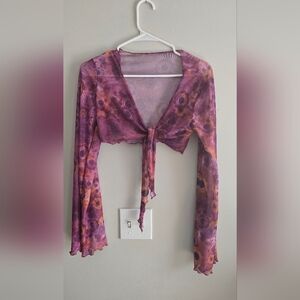 Purple Tie-Front Sheer Top